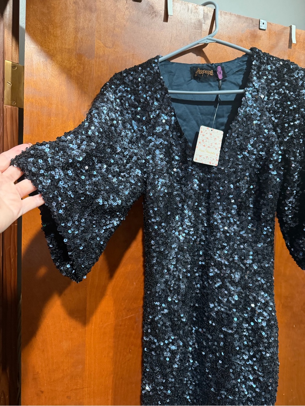 Free People Black Sequin V-Neck Tunic